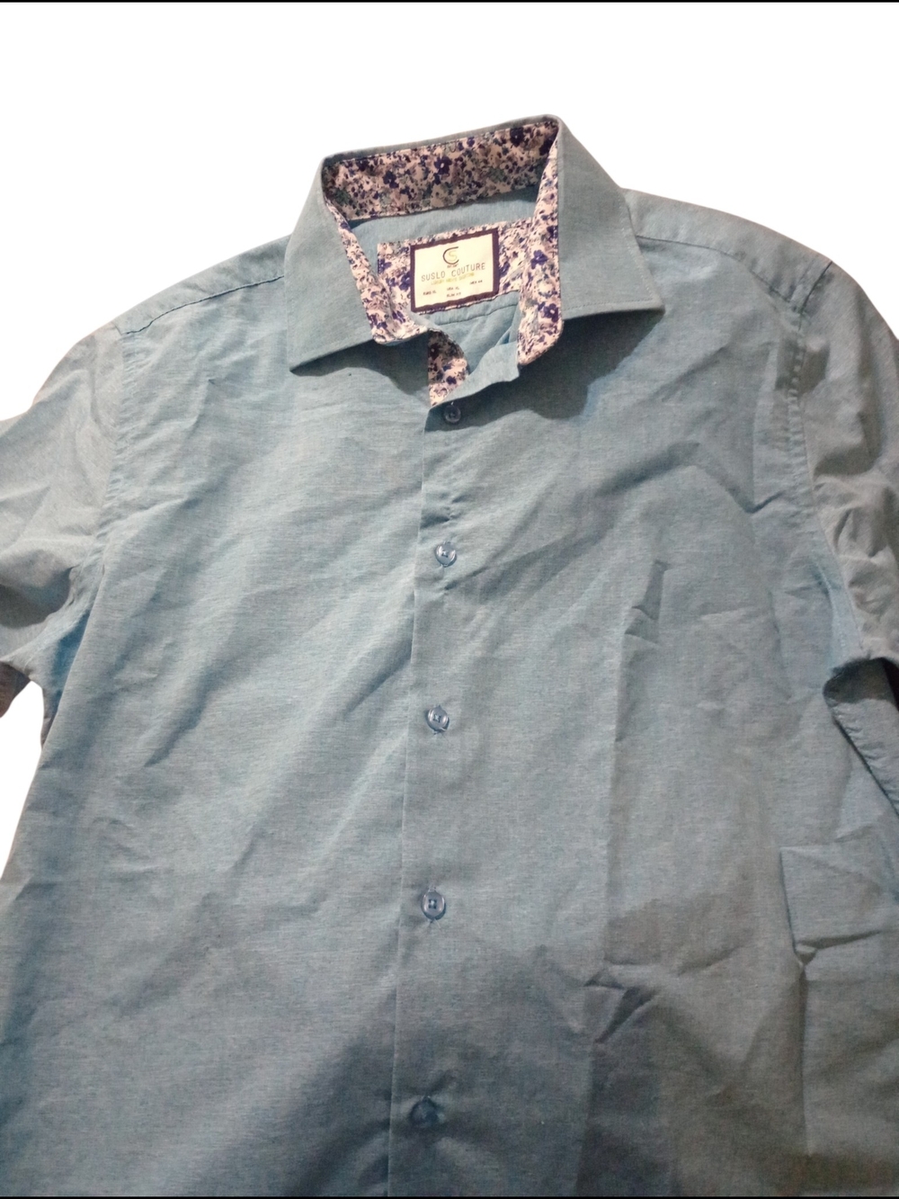 Suslo Couture Teal Casual Long-Sleeve Button-Down Shirt